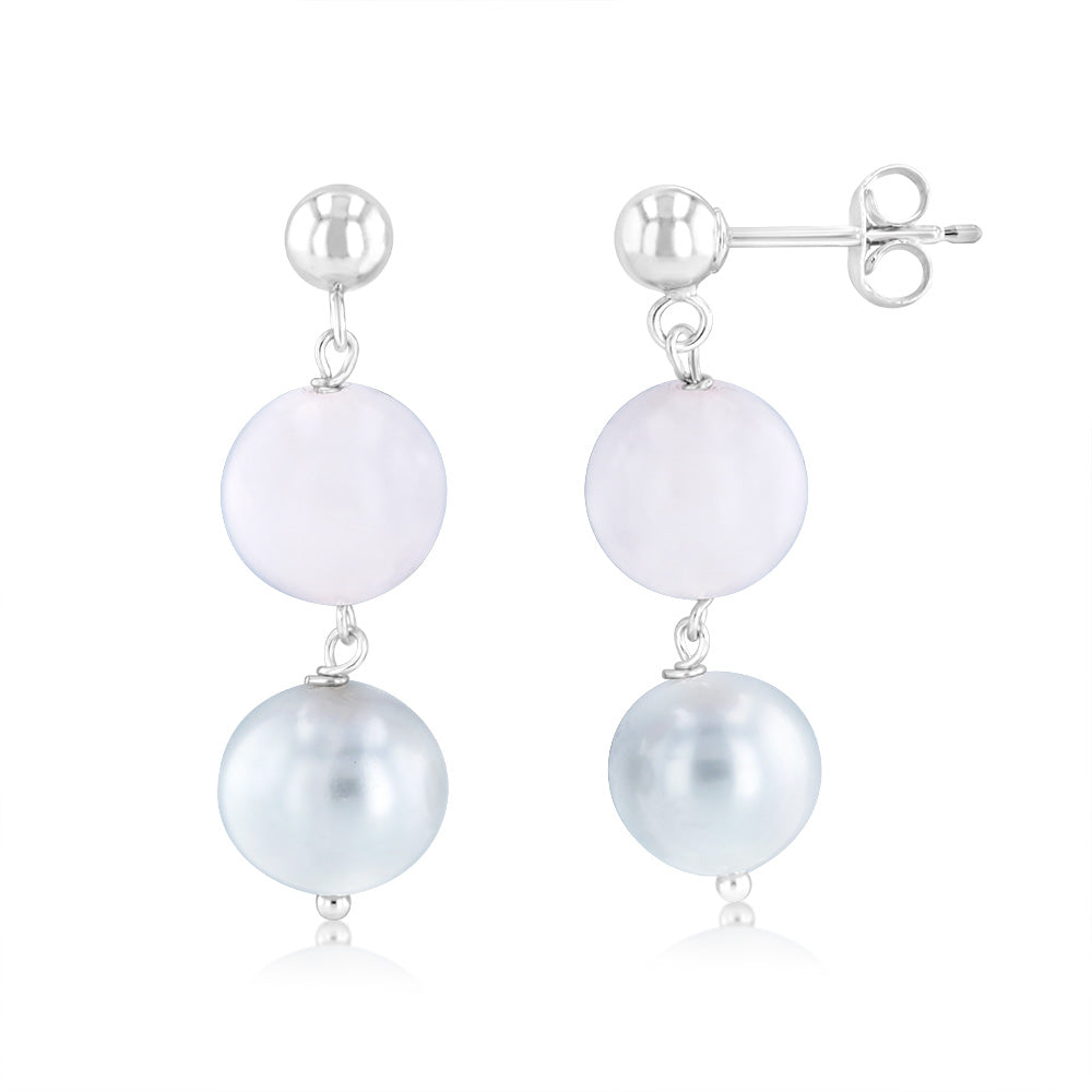 8-9mm Freshwater Grey Pearl Drop Earrings in Sterling Silver - Elegant Jewelry for Weddings, Parties & Special Occasions
