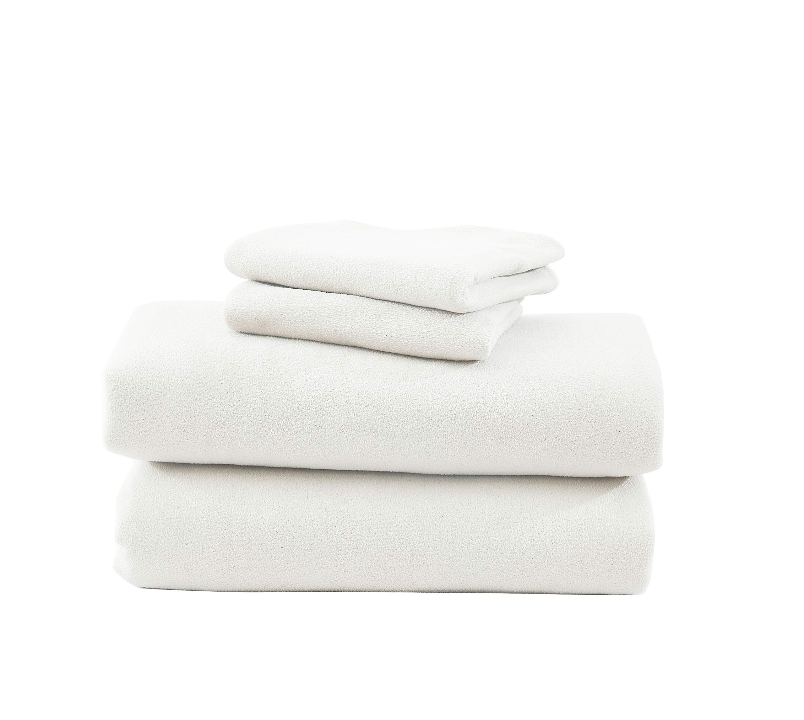 Soft Microfleece Sheet Set - Queen Size Ivory Flannel Bedding for Winter - Ultra Warm & Cozy Fleece Sheets for Cold Weather - Perfect for Bedroom, Guest Room & Cabin Retreats