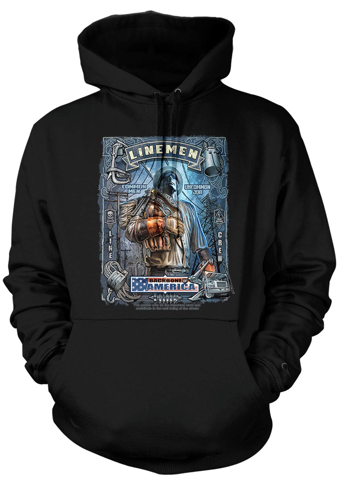 Amdesco Men's Linemen Backbone of America Hooded Sweatshirt - Heavy Duty Work Hoodie for Electricians & Utility Workers - Perfect for Outdoor Jobs & Cold Weather