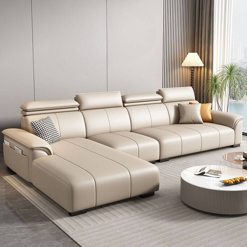 L-Shaped Left Sectional Sofa with Adjustable Headrest - Modern Living Room Couch for Small Spaces, Apartment & Home Theater Seating