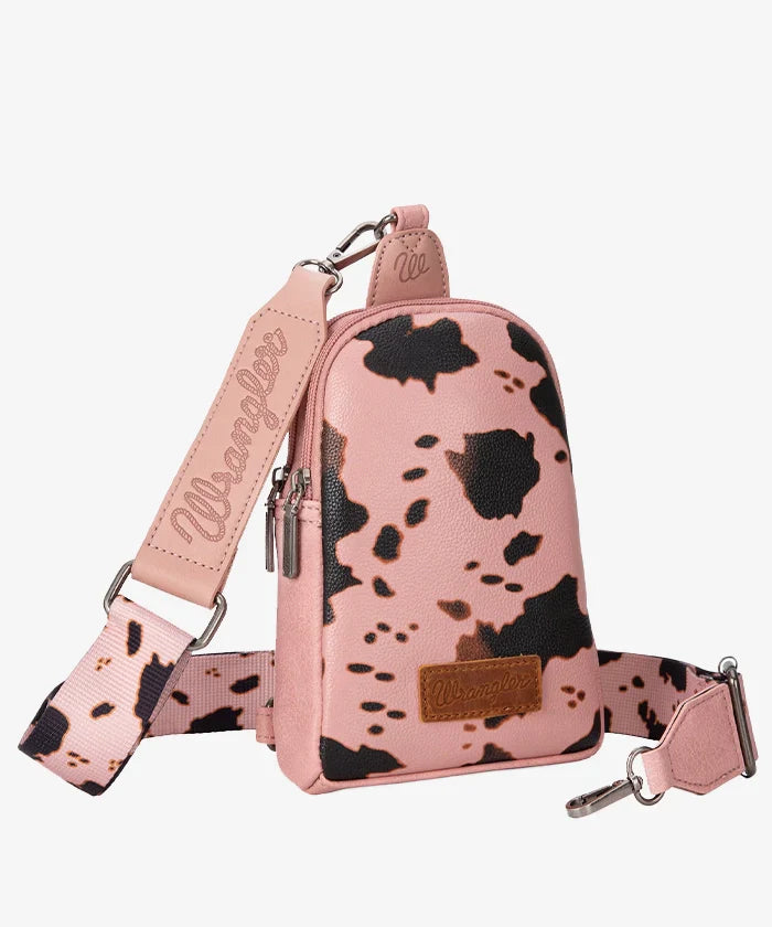 Wrangler Cow Print Sling Bag - Stylish Crossbody Shoulder Bag for Women & Men - Perfect for Travel, Hiking, and Everyday Use
