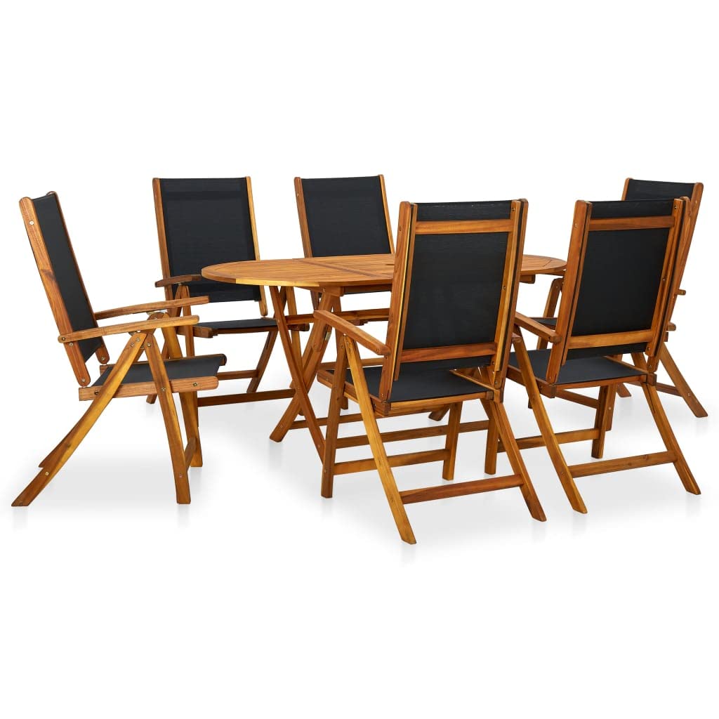7-Piece Folding Patio Dining Set - Solid Acacia Wood Outdoor Table & Chairs - Weather-Resistant Garden Furniture by BIGTO - Perfect for Backyard BBQs, Poolside Dining & Outdoor Entertaining