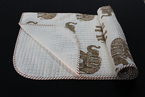 Handicraft of Pink City Hand Block Print Organic Cotton Baby Blanket - White & Blue Camel Design Muslin Cotton Dohar Throw | Soft, Lightweight & Breathable for Nursery, Swaddling & Stroller Use