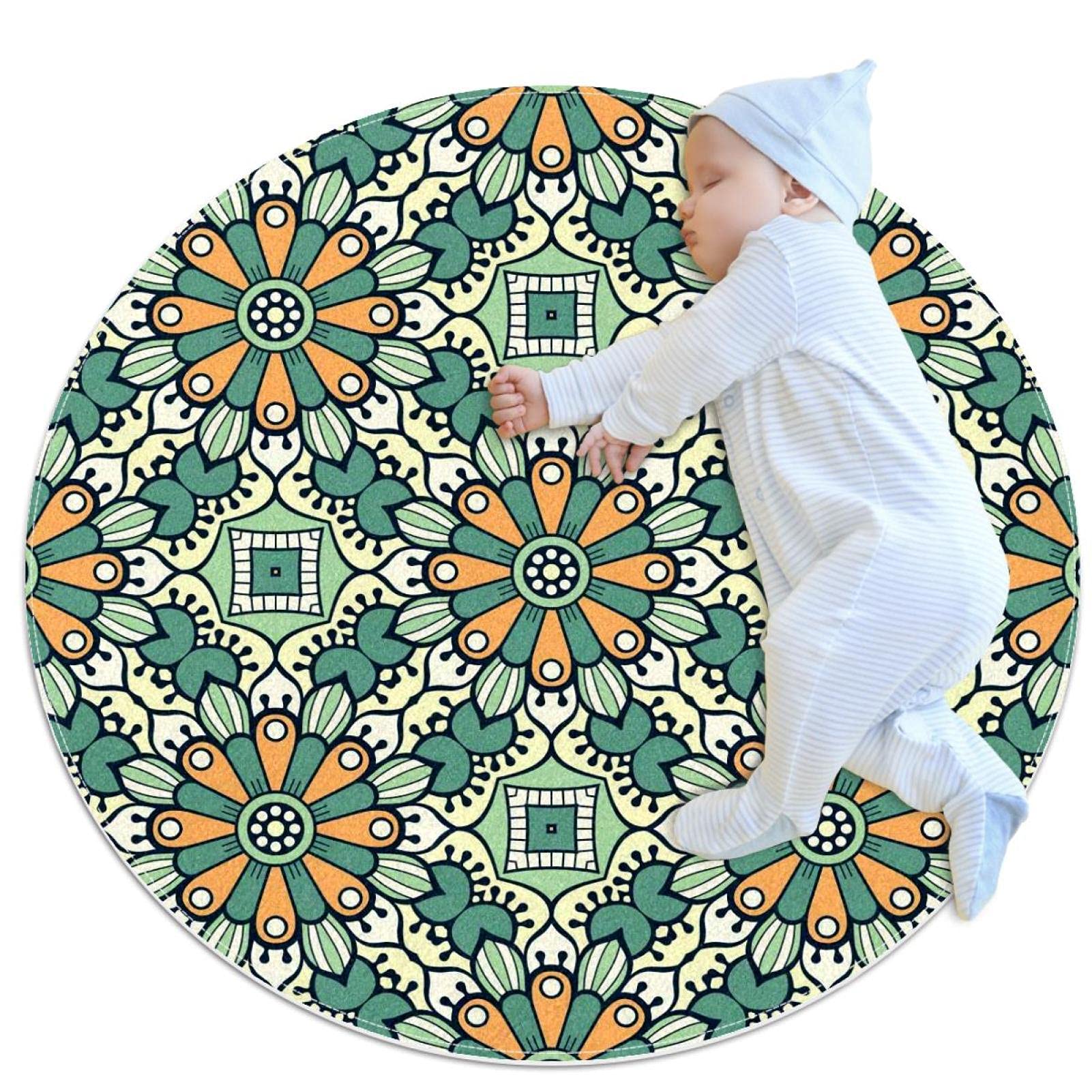 Non-Slip Mandala Round Area Rug - 80CM Soft Microfiber Circular Carpet for Living Room, Bedroom & Yoga | Machine Washable Floor Mat for Home Decor & Meditation Space