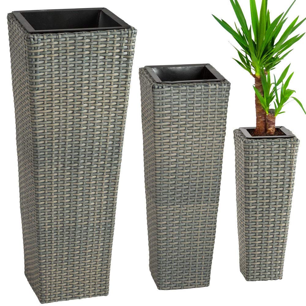 3X Rattan Garden Tube Planter Vase - Antique Style Flower Pots for Patio, Balcony & Outdoor Decor - Perfect for Succulents, Herbs & Small Plants