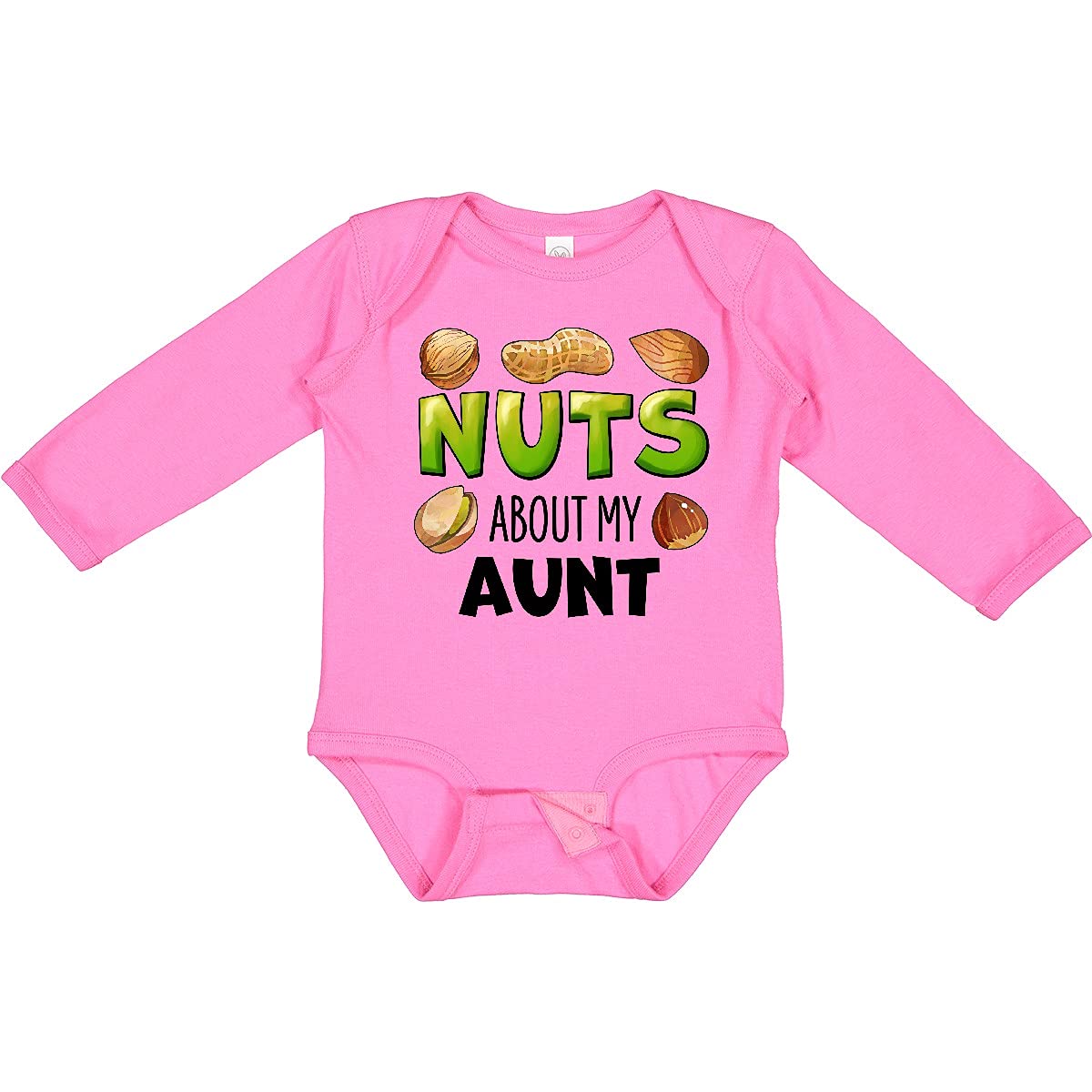 Inktastic Nuts About My Aunt - Peanut, Almond, Pistachio Print Long Sleeve Baby Bodysuit | Cute Infant Outfit for Family Gatherings & Photo Shoots