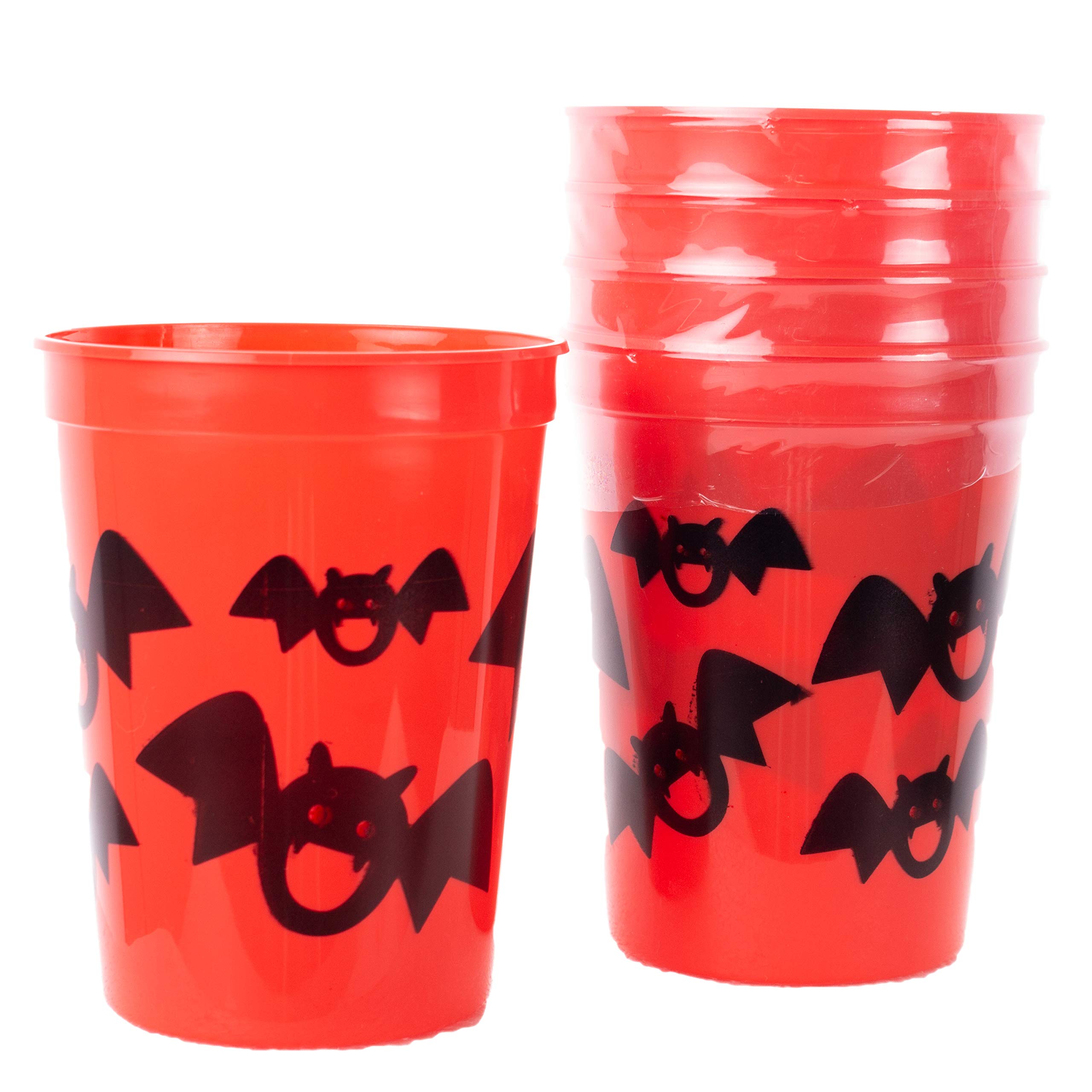 Veil Entertainment Halloween Plastic Drinking Cups 10 oz - Orange & Black Party Cups (5 Pack) for Halloween Parties, Trick-or-Treating & Spooky Celebrations