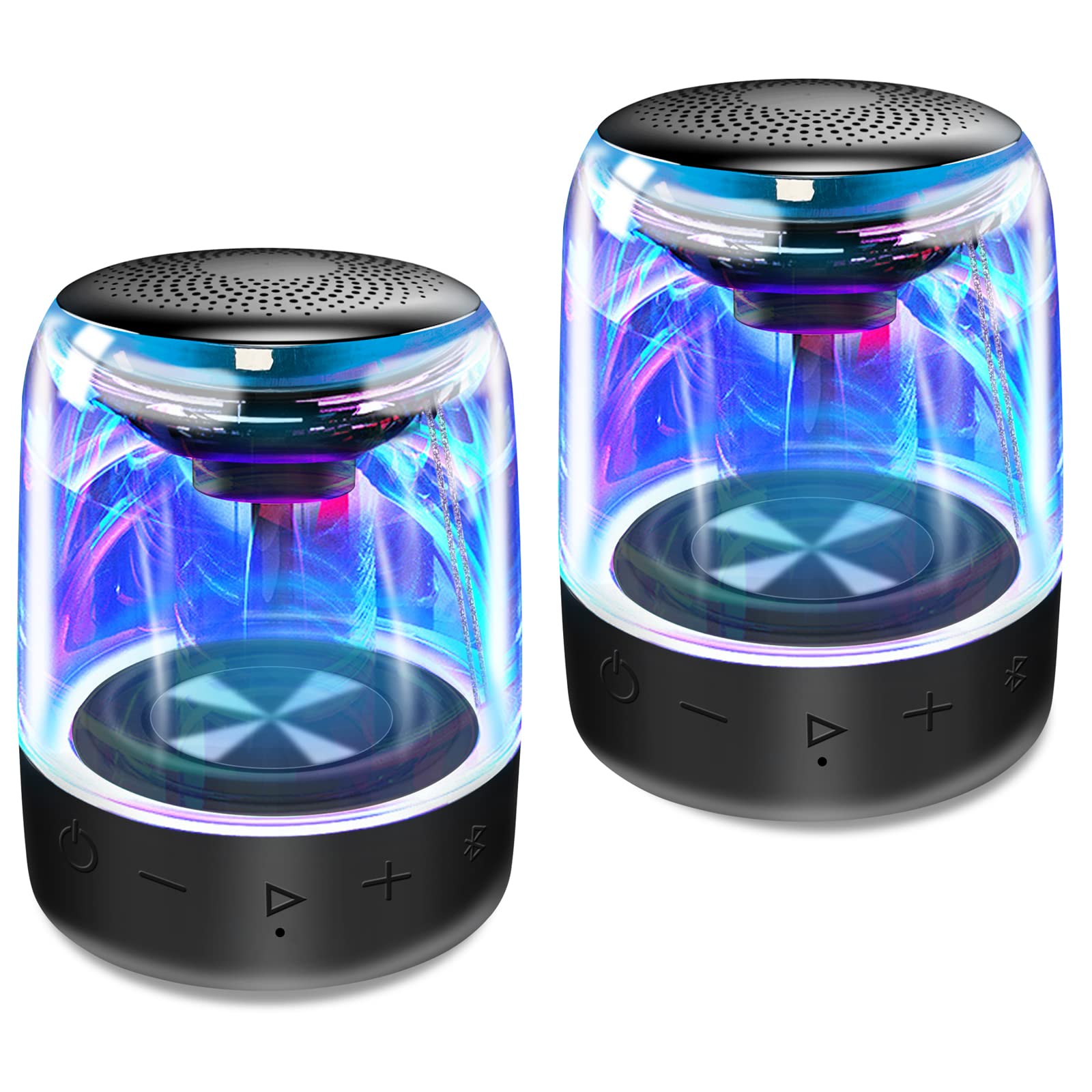 MEGATEK Dual Portable Bluetooth Speakers - Wireless Stereo Pairing, Vibrant LED Lights, Loud Sound & Punchy Bass, IPX5 Waterproof, 12H Playtime, Aux Input, Set of 2 - Perfect for Home, Outdoor, Parties & Travel
