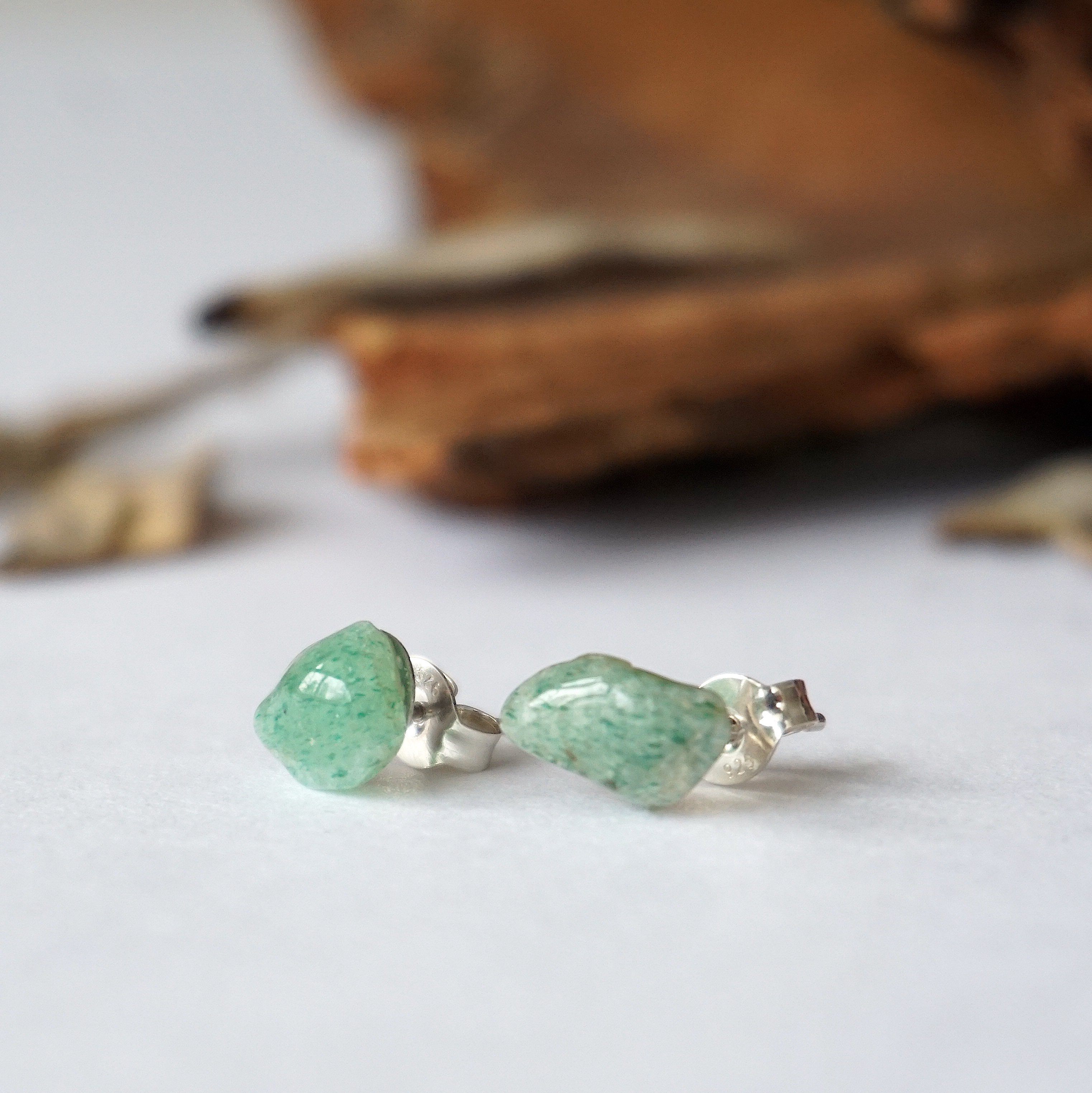 Green Aventurine Stud Earrings - Healing Crystal Post Earrings for Women - Perfect for Daily Wear, Meditation & Energy Balancing