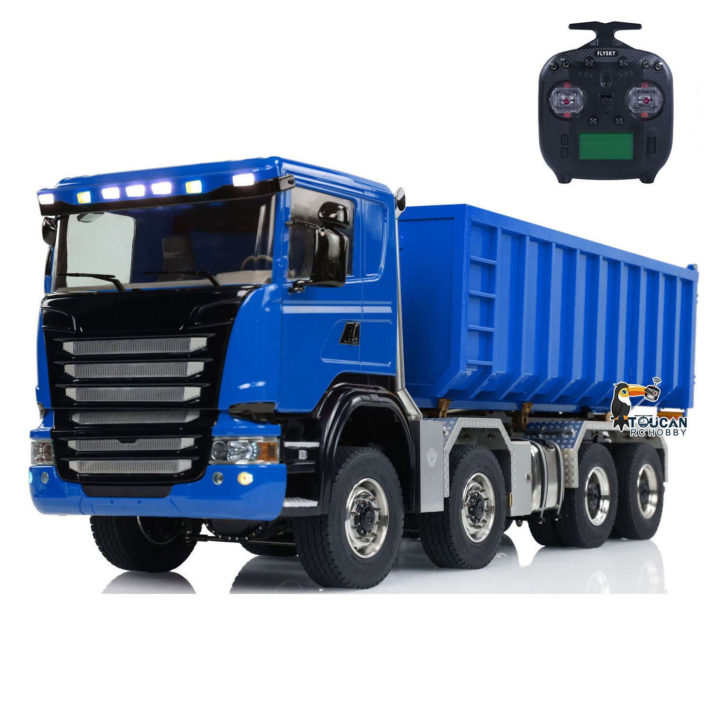 1:14 Scale 8x8 RC Hydraulic Dump Truck with Roll On/Off Function - Remote Controlled Tipper Car with Realistic Sounds & LED Lights - U-Shaped High Bucket & Timber Flatbed for Construction Site Play & Collectors - Perfect for Kids Outdoor Play, Construction Toy Enthusiasts, and RC Vehicle Lovers