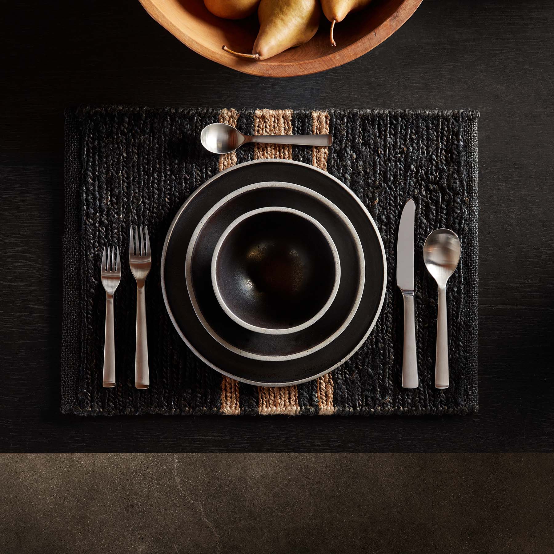 Eco-Friendly Jute Placemats Set of 4 - Charcoal & Natural Stripe Design for Dining Table Decor | Perfect for Farmhouse, Boho, or Coastal Style Home