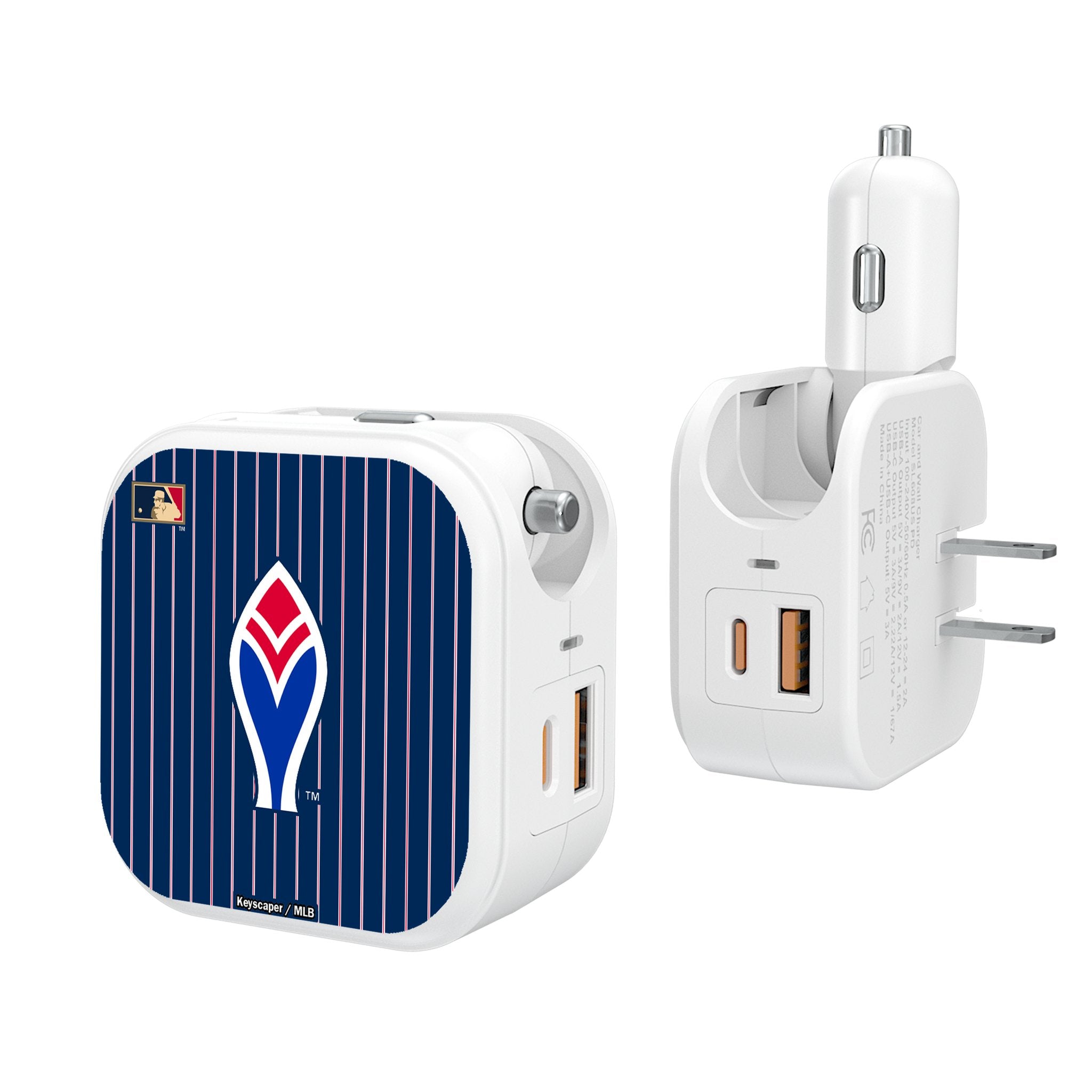 Atlanta Braves 1972-1975 Cooperstown Collection Pinstripe 2-in-1 USB Charger - Fast Charging for Phone & Tablet - Perfect for Baseball Fans & Home Office Use