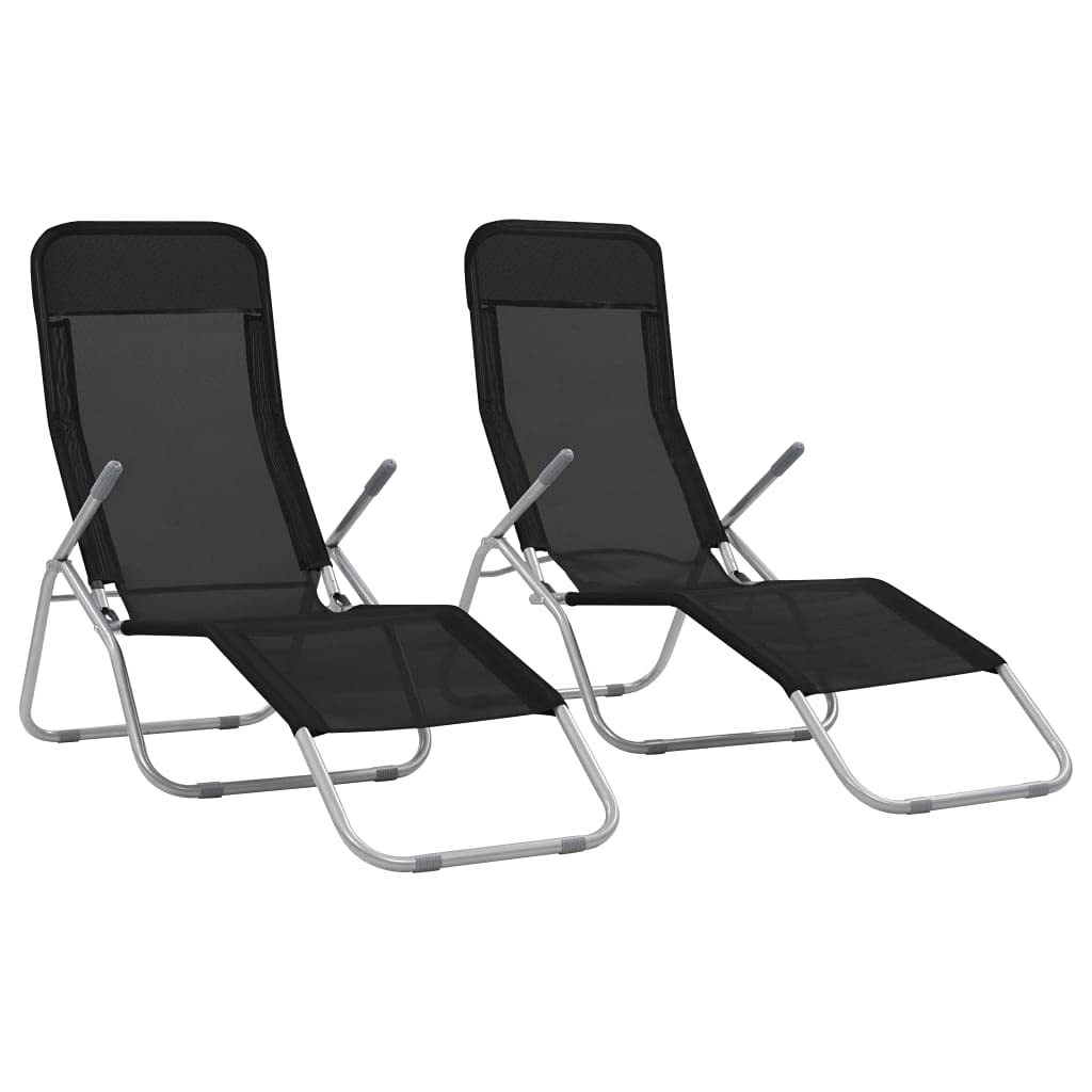2-Pack Folding Sun Loungers - Pario Lounge Bed with Textilene Fabric, Portable Garden Recliner Chair for Outdoor, Backyard, Poolside & Beach - Black (Perfect for Relaxing in Sun, Reading or Napping)