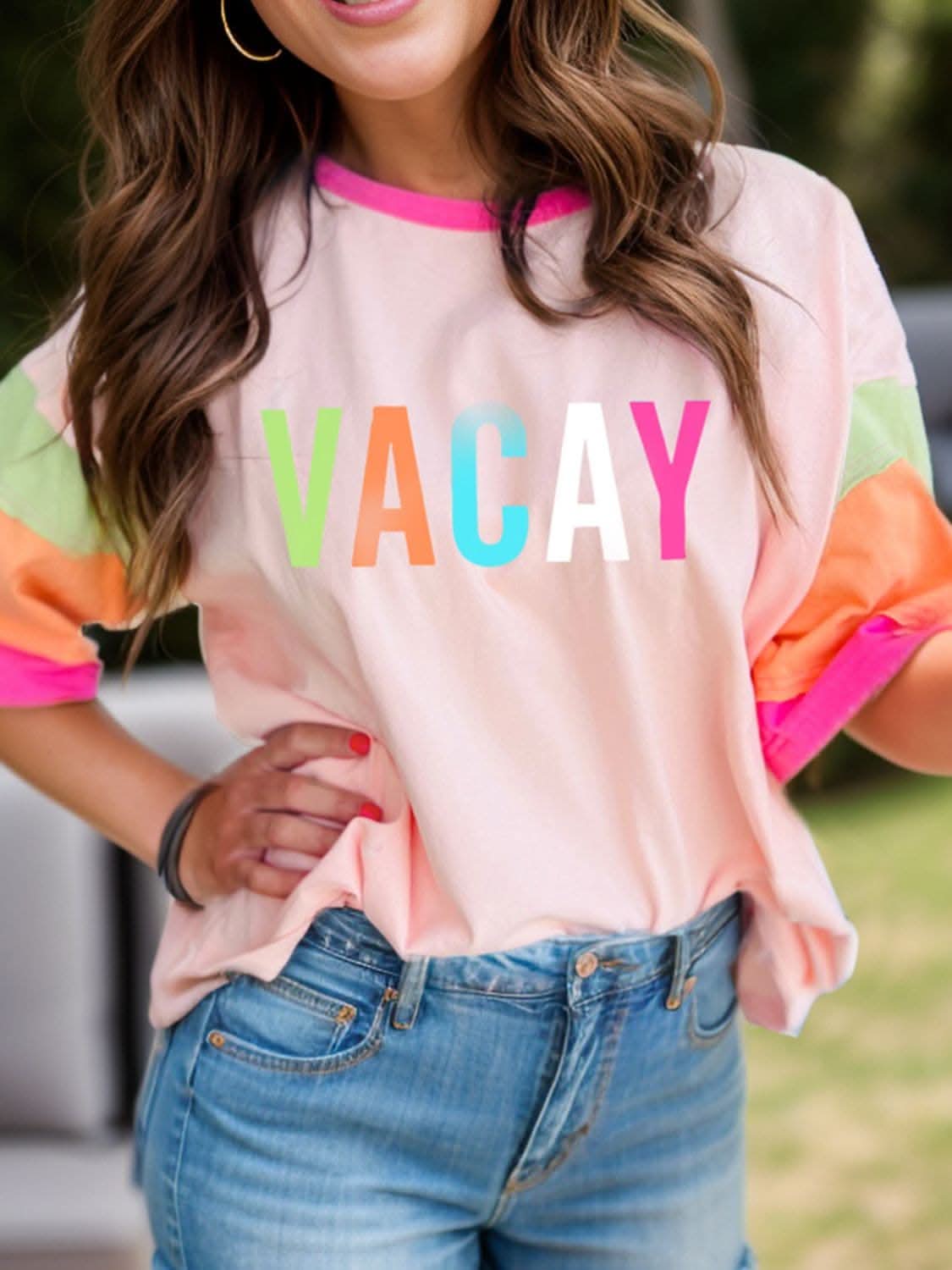 Stylish Color Block Graphic Tee for Women - Trendy Casual T-Shirt for Everyday Wear | Perfect for Outings, Dates & Street Style Fashion