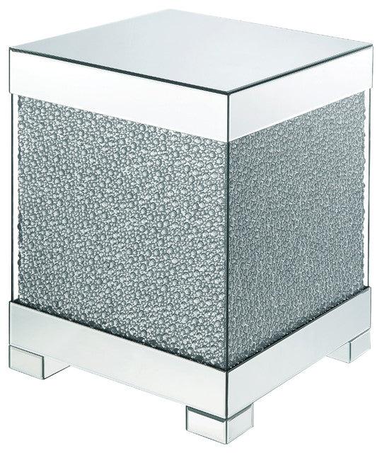 Acme Furniture Mallika Mirrored Crystal End Table - Elegant Nightstand for Living Room, Bedroom & Office Decor