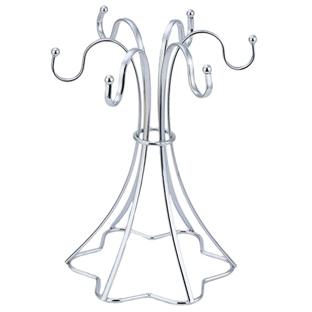 Silver Cup Holder for Coffee Mugs - 9.43x7.47x7.47in Iron Drying Rack with Storage - Perfect for Kitchen Countertop, Office Desk, and Dining Room Organization
