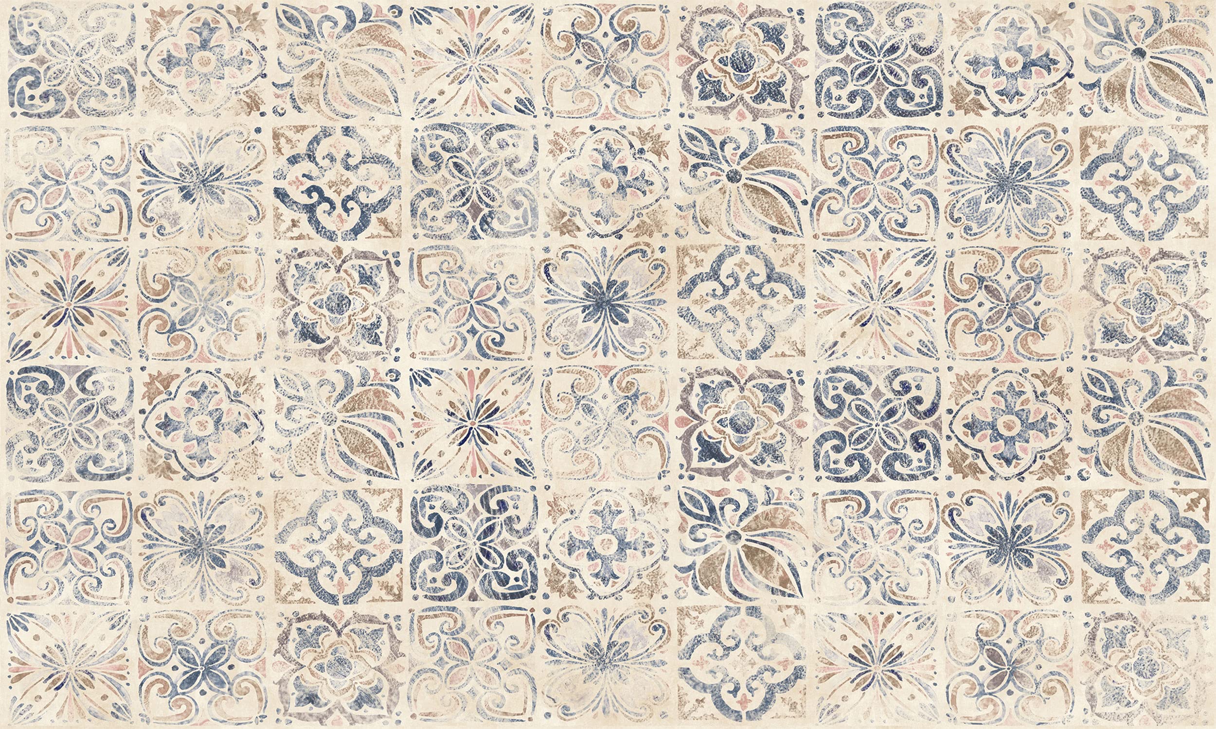 Barcelona Tile Vinyl Floor Mat 3x5 Feet - Waterproof, Stain Resistant & Durable Indoor Area Rug - Home Decor Floor Covering for Living Room, Kitchen, Entryway