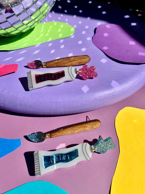 Picasso-Inspired Paint Tube & Brush Earrings - Artistic Dangle Earrings for Women - Perfect for Art Lovers, Painters & Creative Fashion Accessories (Great Gift for Artists & Art Teachers)