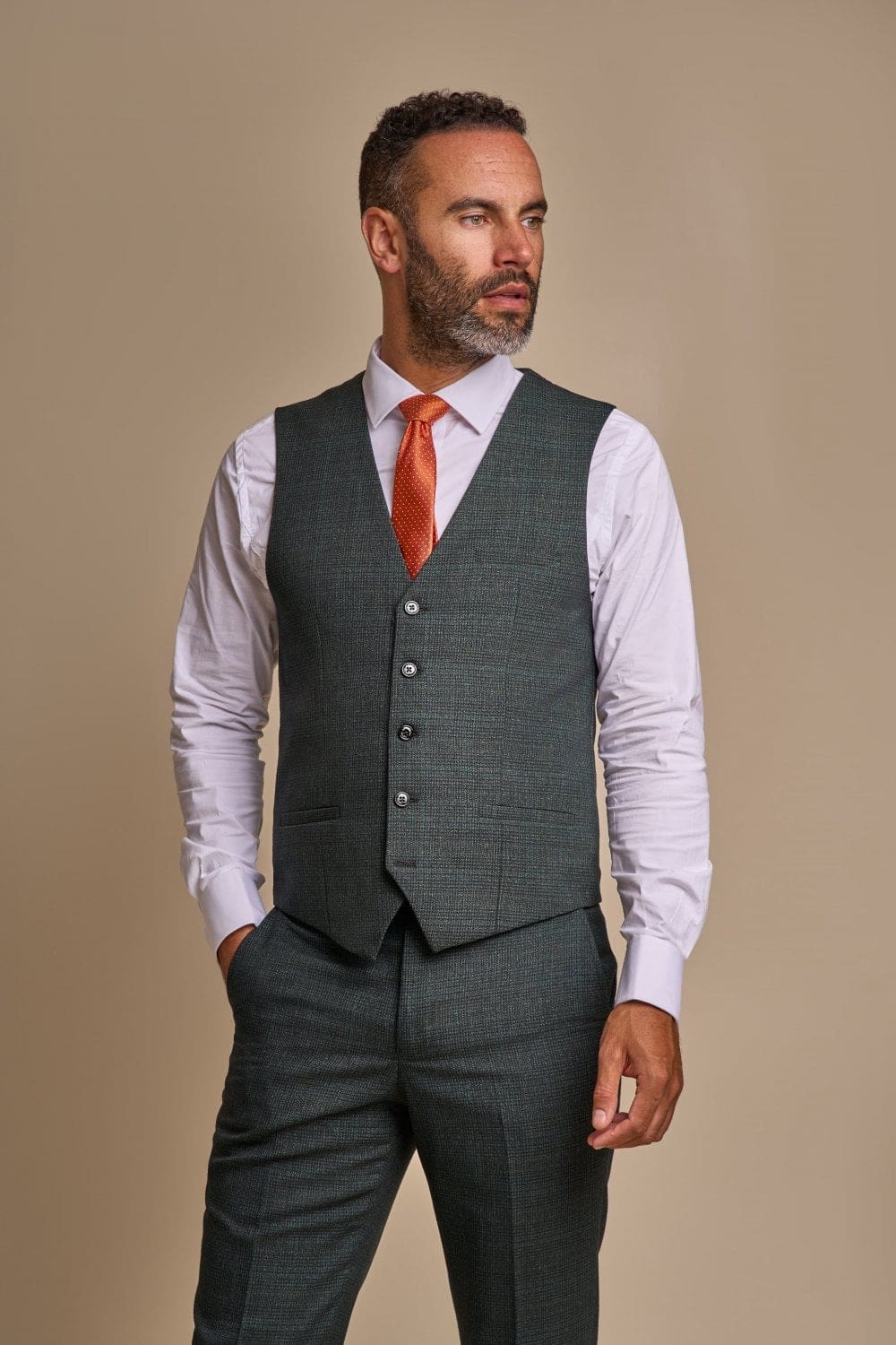 Cavani Caridi Men's Olive Tweed Waistcoat Vest | Slim Fit Formal Vest for Weddings & Business | Premium Wool Blend Waistcoat for Groom, Groomsmen & Office Wear