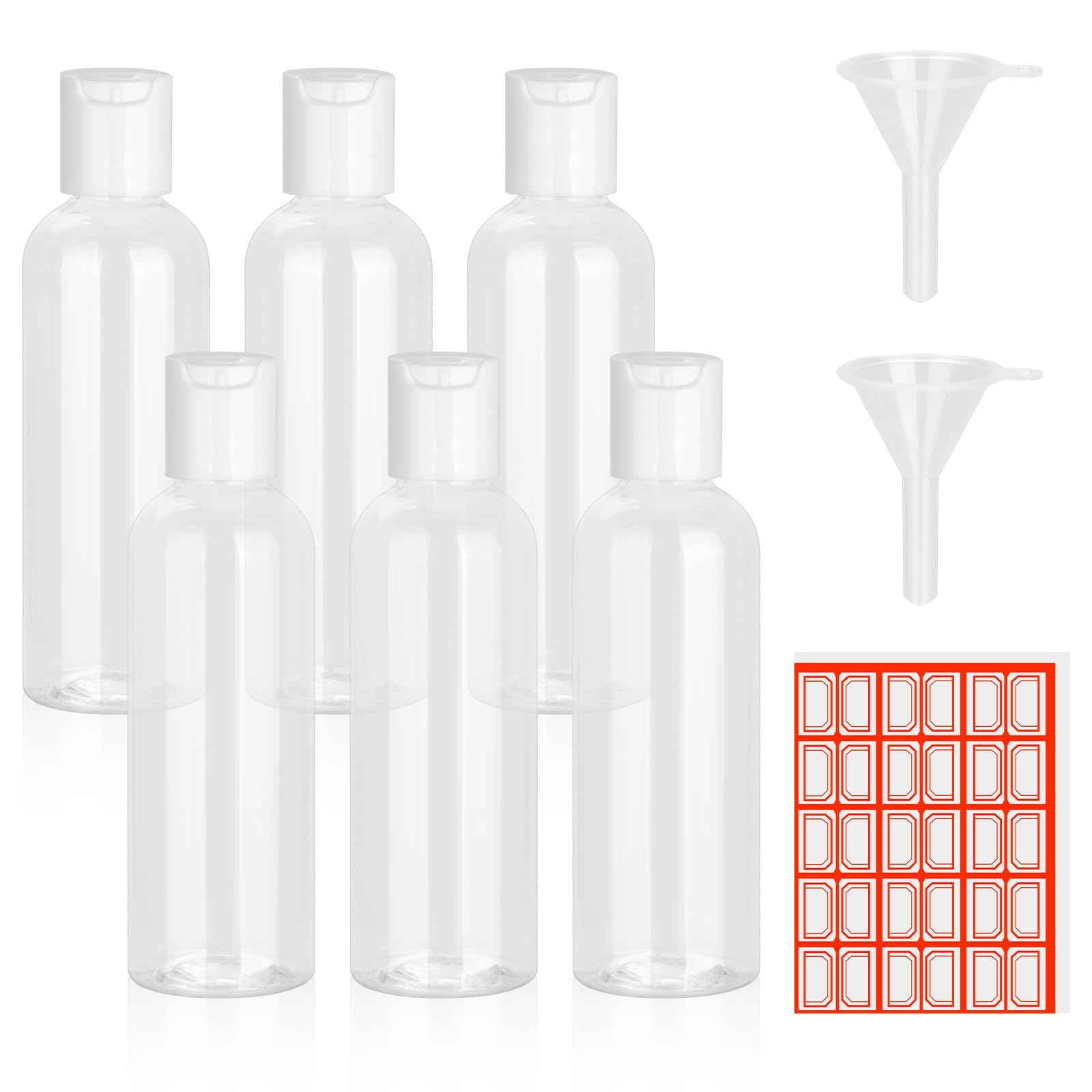 6 Pack 3.4 oz TSA Approved Leakproof Travel Bottles - Empty Plastic Toiletry Containers for Shampoo, Conditioner & Lotion (Clear) - Perfect for Air Travel, Camping & Gym Essentials