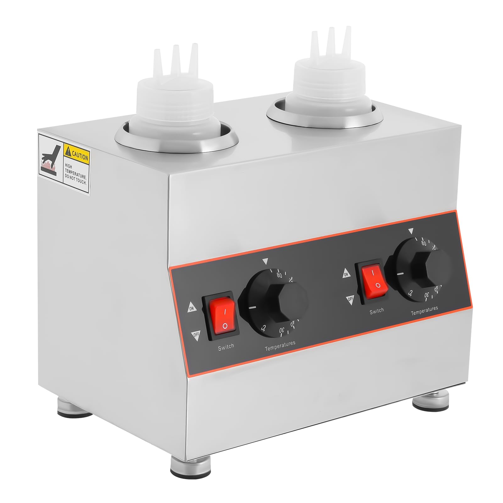 320W Electric Chocolate Sauce Warmer - Adjustable Temperature Commercial Hot Fudge Dispenser with 2 Bottles - Perfect for Restaurants, Hotels, Cafes & Dessert Shops - Ideal for Melting Cheese, Caramel & Chocolate Fondue