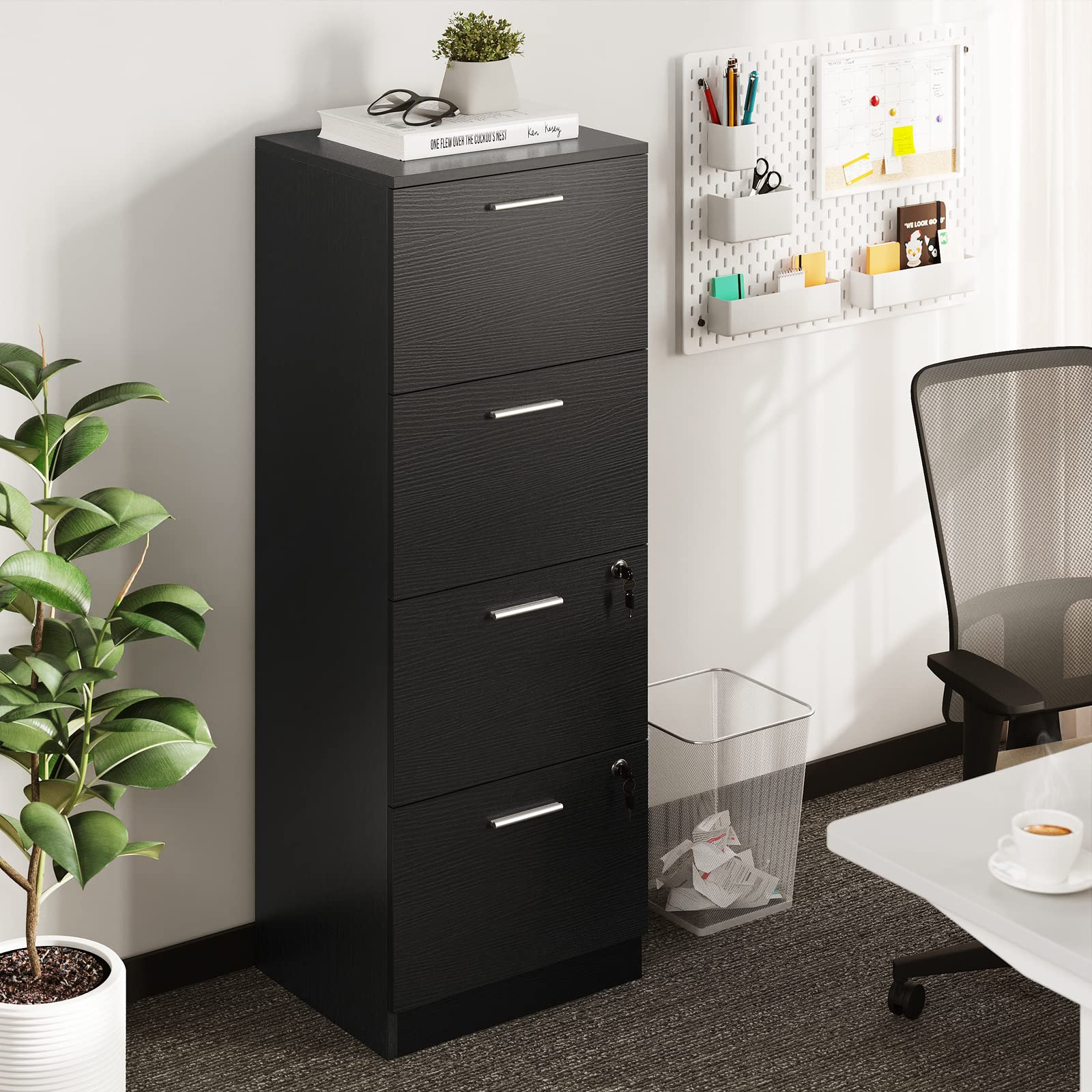 YITAHOME 4-Drawer Filing Cabinet - Black Vertical Storage for A4/Legal Files - Perfect for Home Office Organization