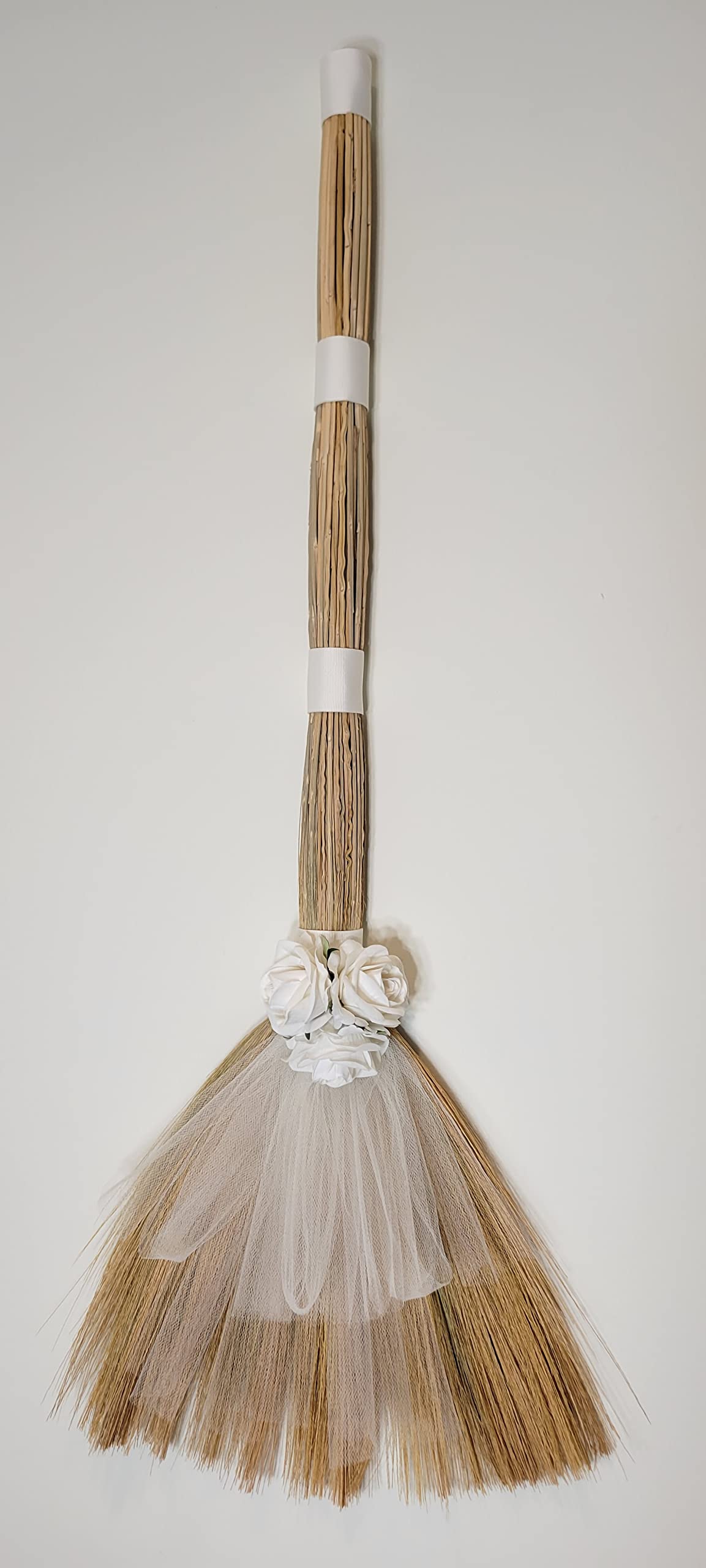 Ivory Rose Wedding Broom - 34 Inch Bridal Jumping Broom for Ceremony - Perfect for Handfasting, Wiccan Rituals, and Pagan Weddings