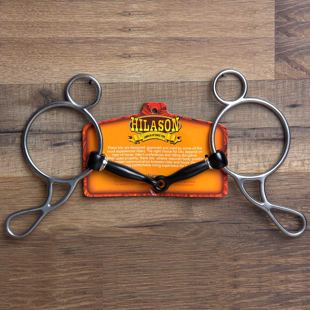 Hilason 5-Inch Western Wonder Gag Stainless Steel Horse Bit with Black Steel Mouth - Durable Equestrian Training Equipment for Show Jumping & Trail Riding