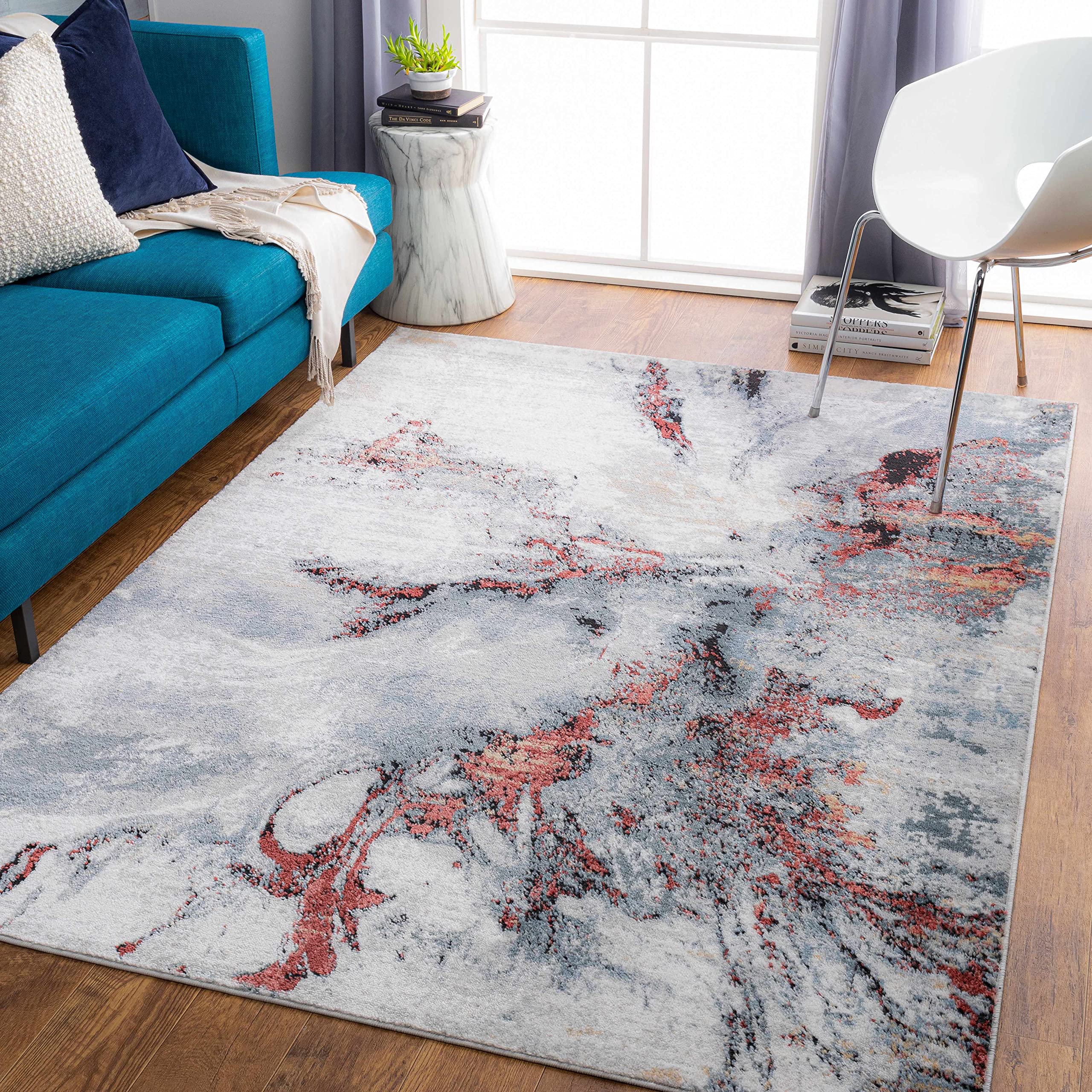 Premium Hauteloom Newnham Area Rug for Living Room & Bedroom - Soft Beige, Black, Purple Modern Design - 5'3