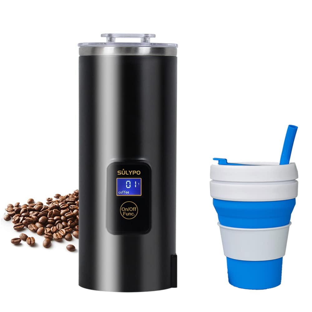 Sulypo® 8 OZ Portable Electric Coffee Maker - Mini Single Serve Percolator with Collapsible 16 oz Silicone Travel Cup & Lid - Perfect for Home, Office, Camping & Travel
