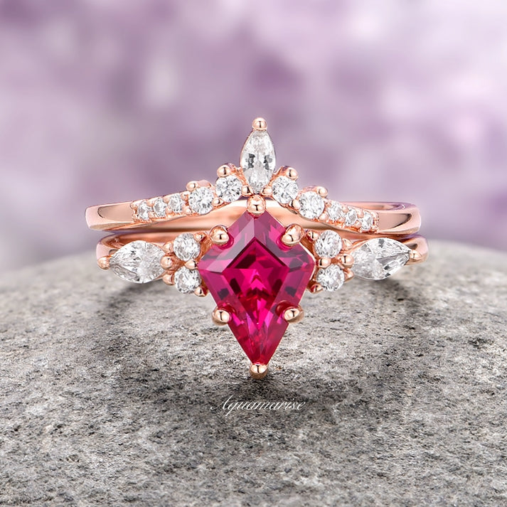 Skye Kite™ 14K Rose Gold Vermeil Ruby Ring Set for Women - Elegant Stackable Rings for Anniversary, Valentine's Day Gift & Everyday Wear