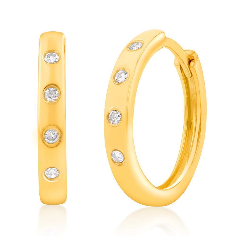 9ct Yellow Gold 8 Diamond Hoop Earrings for Women - Elegant Dainty Everyday Jewelry for Parties, Weddings & Special Occasions