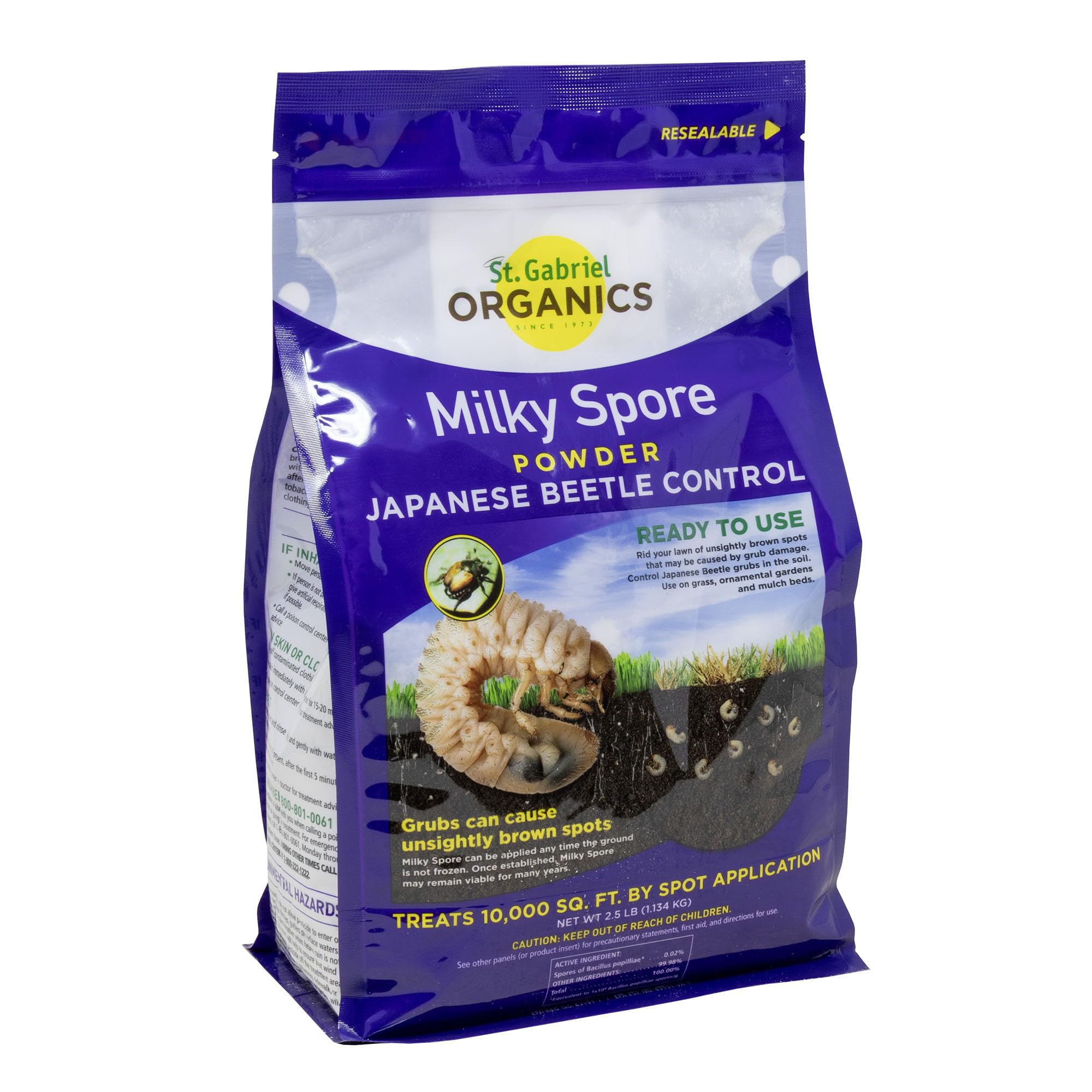 St. Gabriel Organics Milky Spore Powder - Natural Japanese Beetle Control for Lawns & Gardens, Ready-to-Use 40oz - Safe Organic Solution for Grubs, Roses & Vegetable Plants