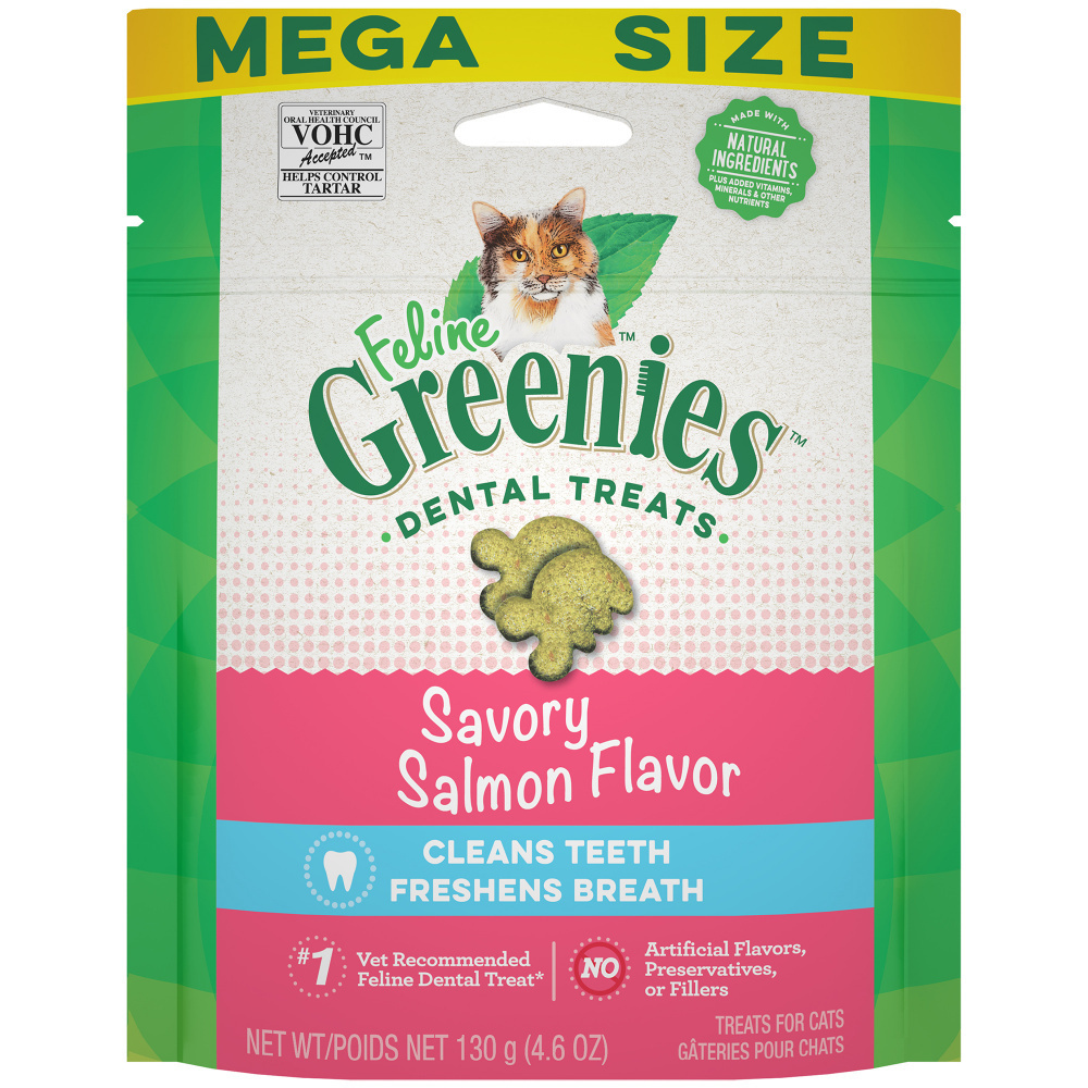 Feline Greenies Adult Natural Dental Care Cat Treats - Savory Salmon Flavor for Tartar Control & Fresh Breath | Perfect for Daily Oral Hygiene & Training Rewards