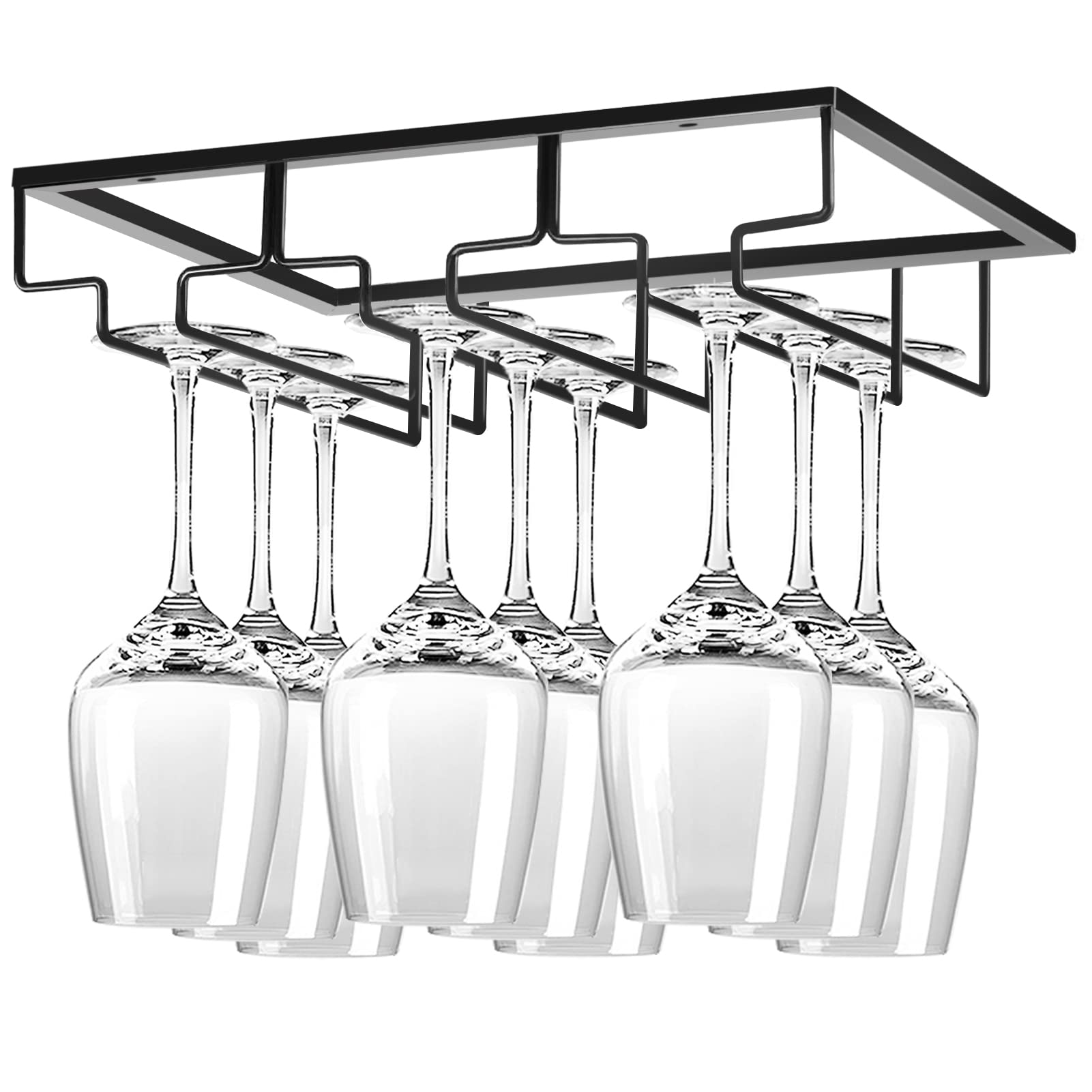 Under Cabinet Wine Glass Holder - 3-Tier Black Metal Stemware Rack for Kitchen & Bar Storage | Space-Saving Hanging Organizer for Wine Glasses, Cups & Stemware (Perfect for Small Kitchens, Bars & Dining Rooms)