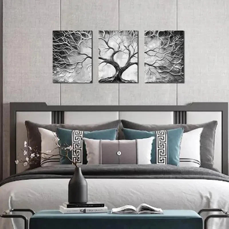 3-Piece Modern Black and White Metal Wall Art Prints - Ready to Hang Home Decor for Living Room, Bedroom & Office