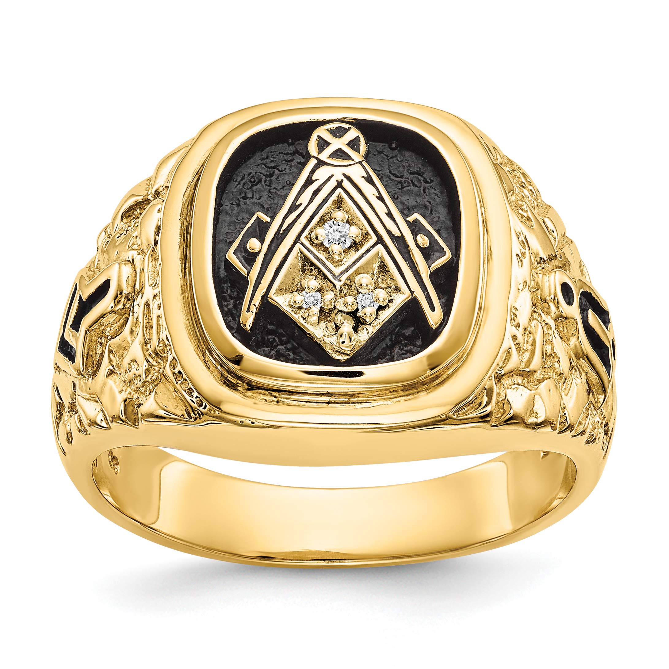 14K AA Diamond Men's Masonic Ring - Solid Gold Mason Jewelry for Men, Freemason Gifts, Secret Society Symbol Ring - Perfect for Ceremonies, Weddings & Special Occasions