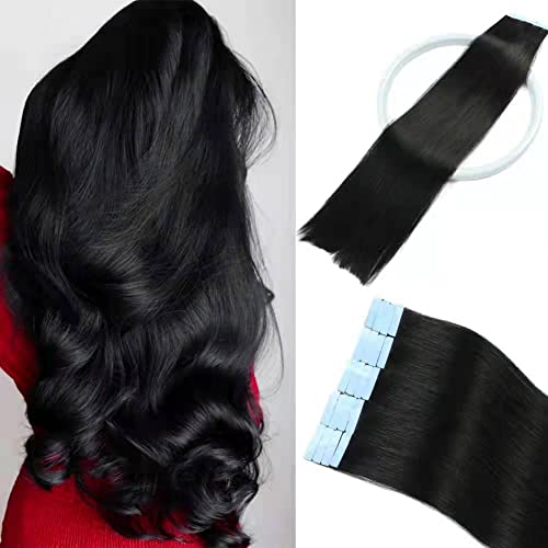 Premium MIBOLT Tape in Hair Extensions - 100% Remy Human Hair, 14 Inch Jet Black (#1), 40g/pack (20pcs), Straight Tape-in Extensions for Natural Volume & Length - Perfect for Weddings, Parties & Daily Styling