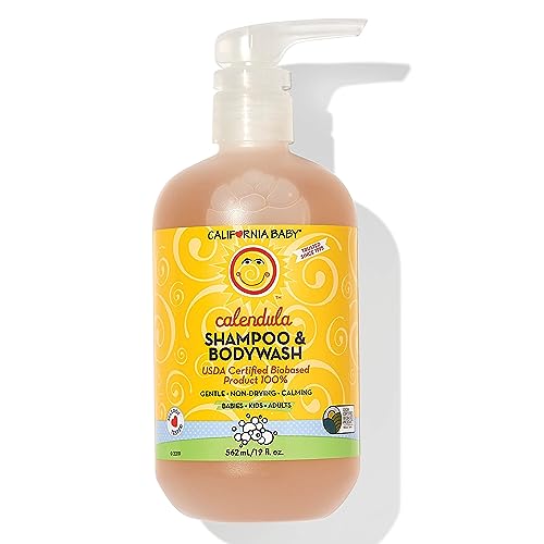 California Baby Calendula Shampoo & Body Wash - Hypoallergenic, USDA Certified Organic Baby Soap for Dry & Sensitive Skin | 100% Plant-Based, Fragrance-Free | 19 fl oz (561 mL) | Gentle Cleanser for Newborns, Infants & Toddlers | Perfect for Bath Time & Daily Baby Care Routine