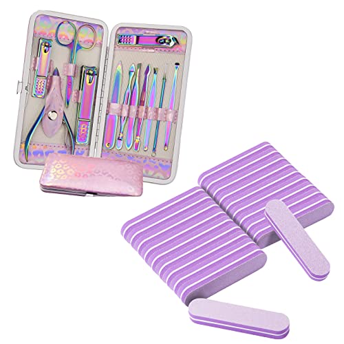 Premium 12-Piece Stainless Steel Manicure & Pedicure Kit with 20 Nail Buffer Blocks - Double-Sided Washable Nail Care Tools for Home & Salon Use