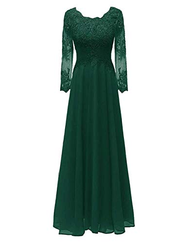Elegant Long Sleeve Lace Mother of The Bride Dress - Women's Chiffon Formal Evening Gown for Wedding Guest & Special Occasions | Perfect for Church Ceremonies, Receptions & Black Tie Events
