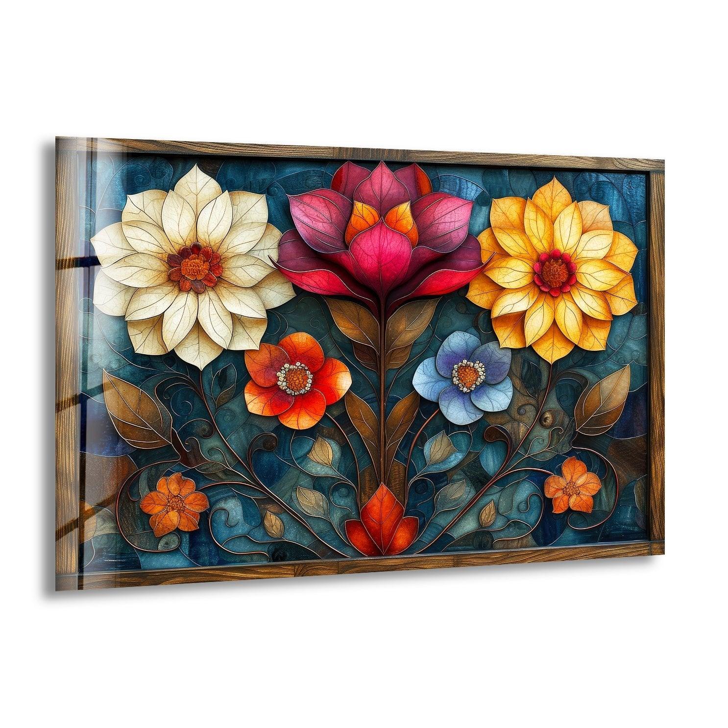 Art Nouveau Flowers Glass Wall Art - Handmade Stained Glass Decor for Home & Office - Perfect for Living Room, Bedroom, or Gift