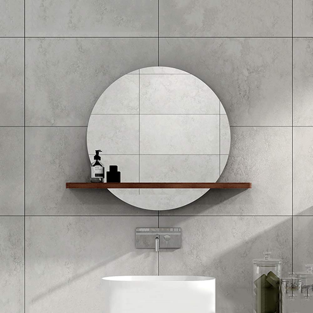 LDFZ Round Bathroom Mirror with Shelf - HD Explosion-Proof Silver Wall Mirror, Frameless Vanity Mirror for Makeup & Home Decor