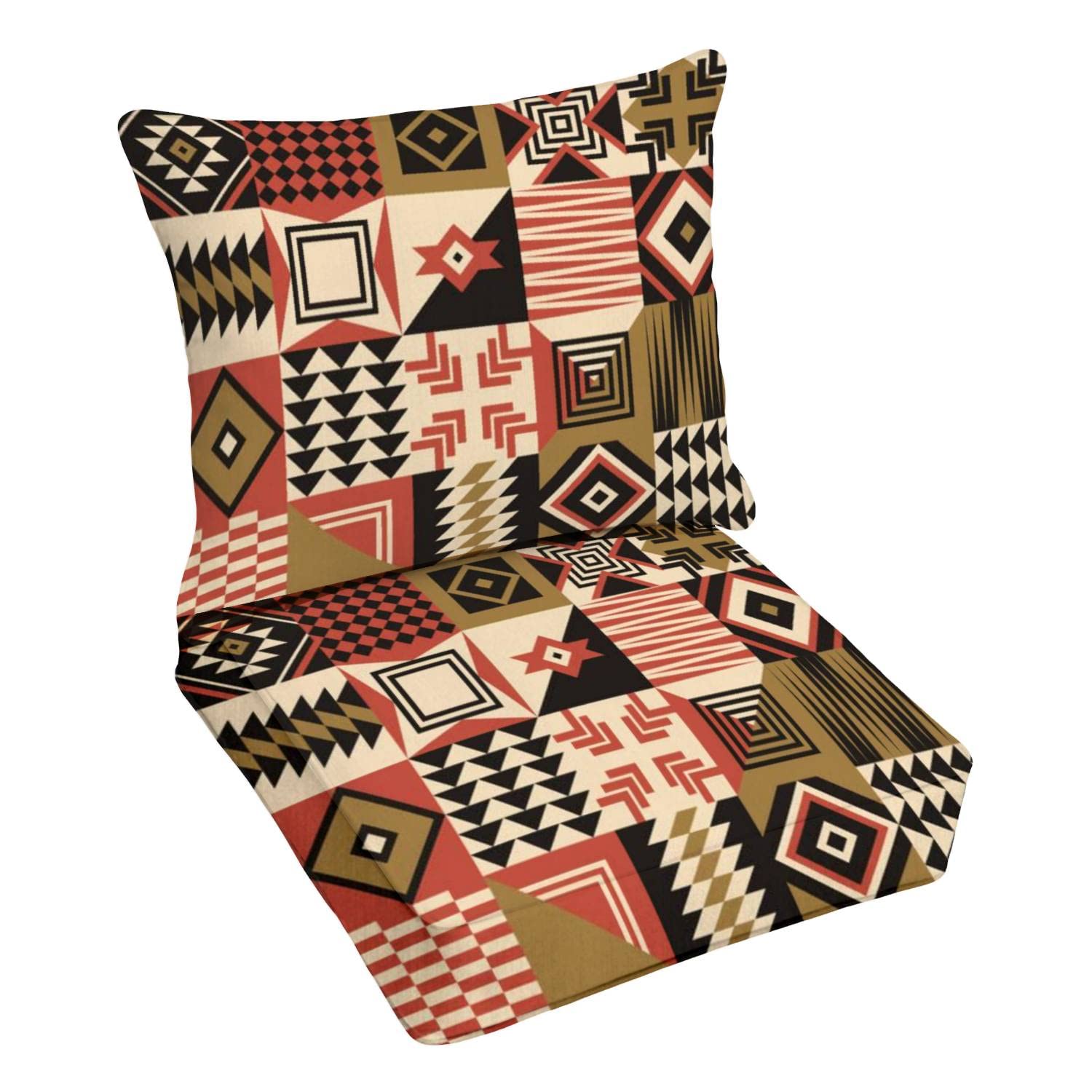 Premium Outdoor Deep Seating Cushion Set - Seamless Tribal Geometric Mosaic Design, Bauhaus Style Replacement Cushions for Patio Furniture, Lounge Chairs & Conversation Pits - Waterproof & Durable for Backyard, Poolside & Deck Use