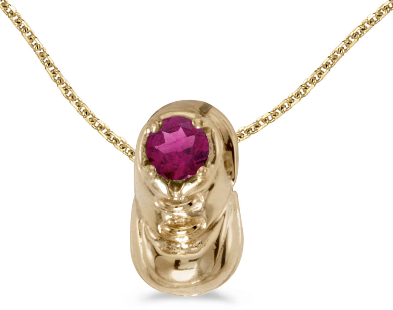 14K Yellow Gold Round Rhodolite Garnet Baby Bootie Pendant Charm - Handmade Dainty Jewelry for Newborn Gifts, Christening, Baptism & Baby Shower - BillyTheTree (Chain Not Included)