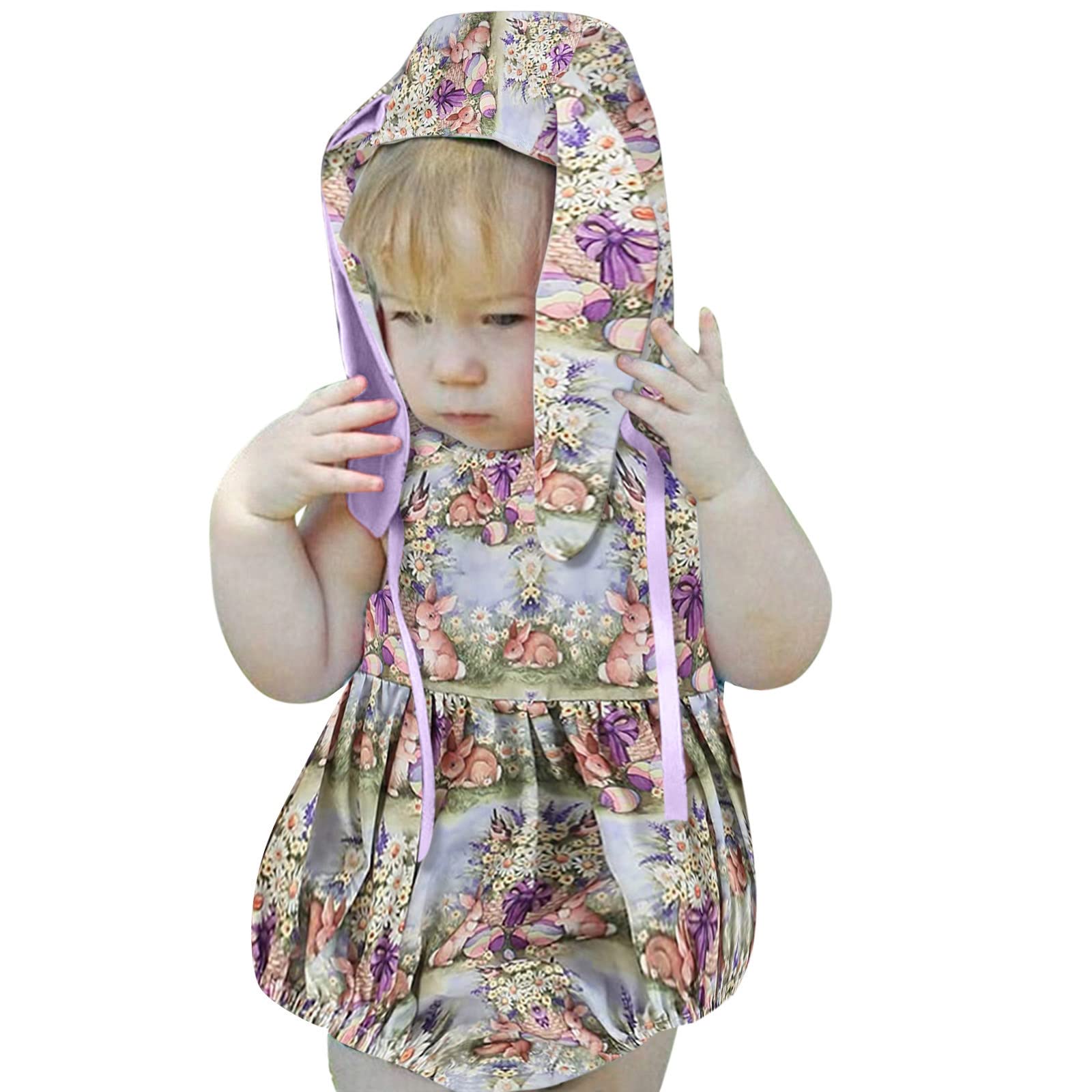 Adorable Rabbit Print Baby Hat & Bodysuit Romper Set for Girls 2T - Easter Bunny Infant Outfit with Ears for Spring & Holiday Photos
