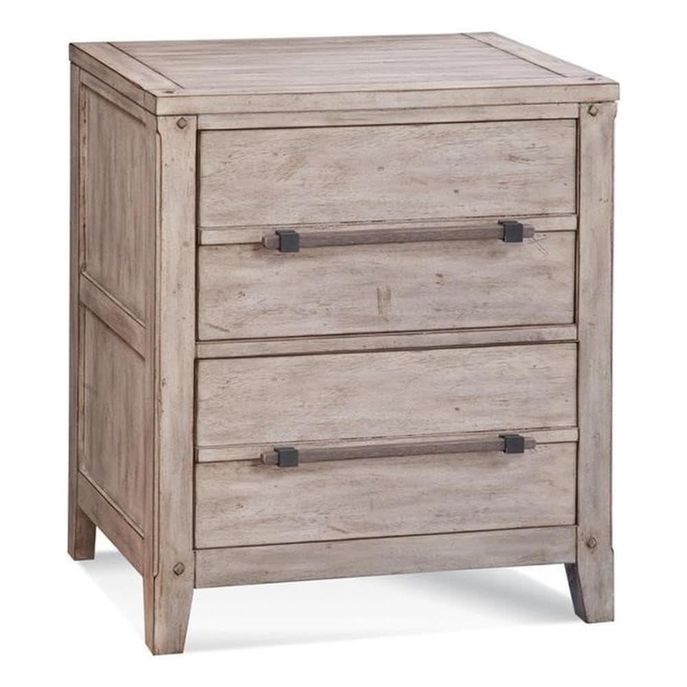 Aurora White-Washed Wood Two Drawer Nightstand - Rustic Bedside Table with Storage for Bedroom, Living Room & Office - American Woodcrafters Solid Wood Furniture