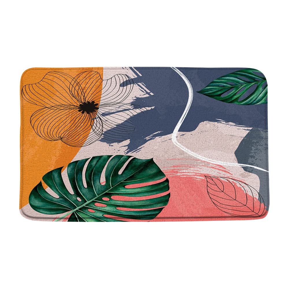 Mid Century Abstract Bath Mat - Modern Boho Arch Sun Rainbow Stripes Geometric Leaves Design - Memory Foam Non-Slip Bathroom Rug - Neutral Minimalist Aesthetic for Bedroom & Bathroom Decor - Perfect for Spa, Guest Bathroom and Master Suite