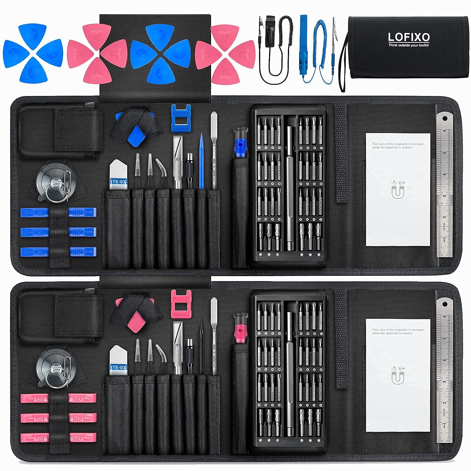 LOFIXO Magnetic Precision Screwdriver Set - 56 in 1 Electronics Repair Tool Kit for iPhone, Laptop, PS4, Xbox, Nintendo Switch, Watch & Eyeglasses | Computer & Phone Repair | DIY Home & Office Maintenance (Blue/Pink)
