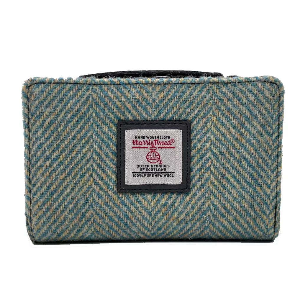 Harris Tweed Zip Purse - Turquoise Herringbone Pattern - Stylish & Durable Wallet for Women & Men - Perfect for Everyday Use, Travel & Office